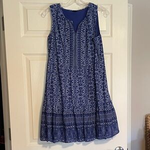 Talbots Blue and White Sleeveless Midi Dress